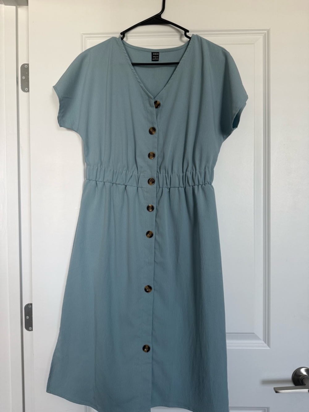 SHEIN Dusty Blue Button-Front Midi Dress